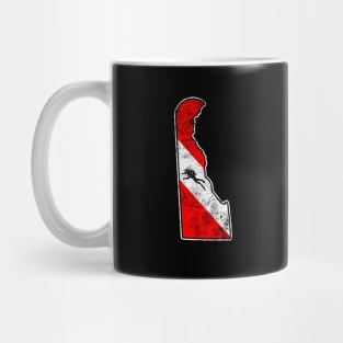 Delaware Dive Flag Scuba Diving State Map Dive Flag Distressed Mug